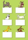 cartoon dogs and puppies with cards design set