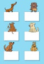 cartoon dogs and puppies with cards design set