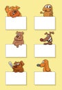 cartoon dogs and puppies with cards design set