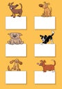 cartoon dogs and puppies with cards design set