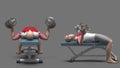 Cartoon doing exercise by dumbells. Healthcare concept