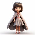 Kawaii Chic Doll: 3d Render Of Lily In A Stylish Cloak