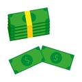 Cartoon dollars. Money rain. Green paper bill. Pile money. Vector illustration. Stock image. Royalty Free Stock Photo