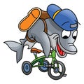 Cartoon dolphin character riding a tricycle going to school vector