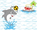 Dolphin and crab in water sport, vector cartoon illustration