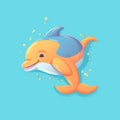 A cartoon dolphin swimming in the ocean. Generative AI image. Royalty Free Stock Photo