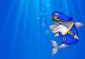 Cartoon Dolphin wearing captain uniform swimming in the ocean Royalty Free Stock Photo