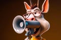 Cartoon donkey with glasses and megaphone. Generative AI