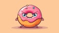 A cartoon donut with angry eyes and a big smile, AI