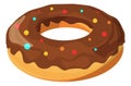 Cartoon donut with chocolate frosting and sprinkles. Yummy sweet snack