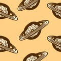 Donut planet seamless pattern in cartoon flat style