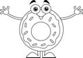 Cartoon donut smiling,black and white, vector illustration