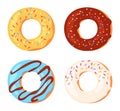 Cartoon donuts with colorful icing. Doughnuts with different taste topping with sprinkles. Glazed sweet dessert Royalty Free Stock Photo