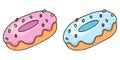 Cartoon donuts with shadow, pink and blue, vector design element in the style of a doodle, hand-drawn, isolated on a white Royalty Free Stock Photo