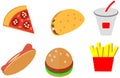 Cartoon doodle color flat fast food icons design cafe menu