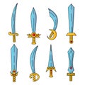 Cartoon doodle colorful swords knifes vector set
