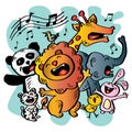 Cartoon doodle cute animals singing Royalty Free Stock Photo