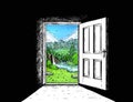 Cartoon Comic of Door to Nature Freedom