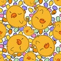 Cartoon Doodle Easter seamless chicken and eggs pattern for wrapping paper and fabrics and linens and kids