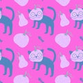Cartoon doodle Halloween seamless cats and pumpkins and skulls and bones pattern for wrapping paper