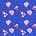 Cartoon doodle Halloween seamless cats and pumpkins and skulls and bones pattern for wrapping paper