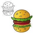 Cartoon doodle hamburger. Design element. Vector illustration isolated on a white background.