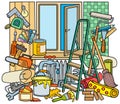 Cartoon doodle hand drawn home repair illustration Royalty Free Stock Photo
