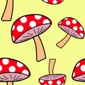 Cartoon doodle hand-drawn mushroom toadstool seamless pattern