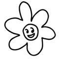 Cartoon doodle happy flower isolated on white background. Royalty Free Stock Photo