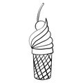 Cartoon doodle ice cream in cone with cherry Royalty Free Stock Photo
