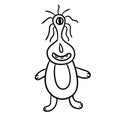 Cartoon doodle linear alien animal isolated on white background.