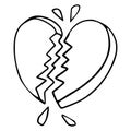 Cartoon doodle linear broken heart