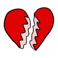 Cartoon doodle linear broken heart isolated