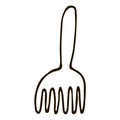 Cartoon doodle linear fork isolated on white background.