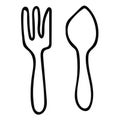 Cartoon doodle linear fork and spoon isolated on white background.