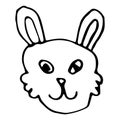 Cartoon doodle linear funny bunny, rabbit muzzle isolated