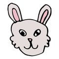 Cartoon doodle linear funny bunny, rabbit muzzle isolated