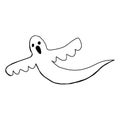 Cartoon doodle linear ghost isolated on white background. Royalty Free Stock Photo