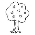 Cartoon hand drawn doodle apple tree isolated on white background. Royalty Free Stock Photo