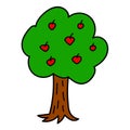 Cartoon hand drawn doodle apple tree isolated on white background. Royalty Free Stock Photo