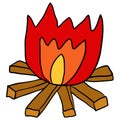 Cartoon doodle linear bonfire isolated on white background. Royalty Free Stock Photo