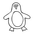 Cute cartoon doodle linear penguin isolated on white background Royalty Free Stock Photo