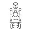 Cartoon doodle linear robot isolated on white background.