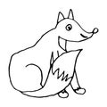 Cartoon doodle linear sitting fox isolated