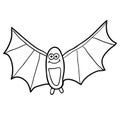 Cartoon doodle linear smiling bat isolated on white background.