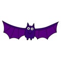 Cartoon doodle linear smiling bat isolated on white background.