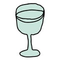 Cartoon doodle linear wineglass isolated on white background.