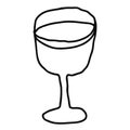 Cartoon doodle linear wineglass isolated on white background.