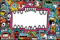 cartoon doodle monsters on a white background with space for your text Royalty Free Stock Photo