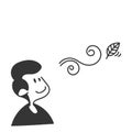 cartoon doodle person looking at leaf blowing by the wind Royalty Free Stock Photo
